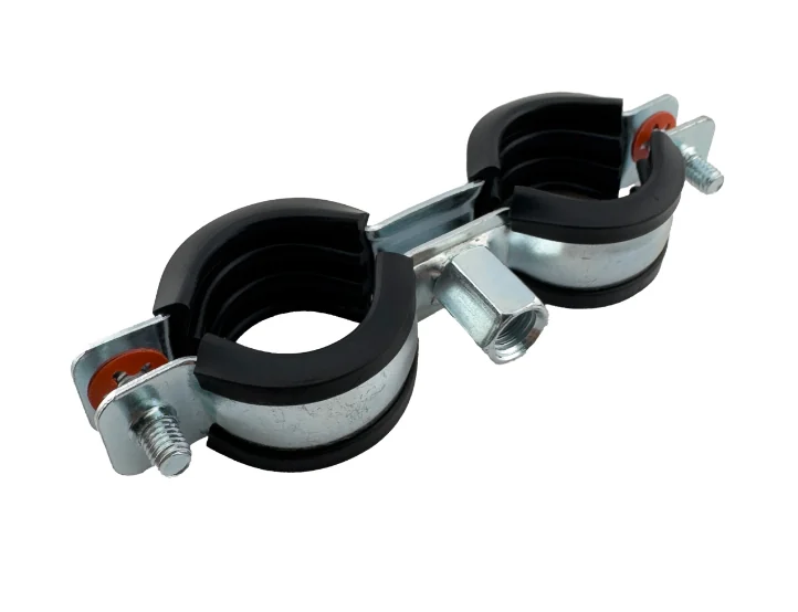 Хомут двойной, Конкреп, с EPDM, M8/M10, 15-18 мм, 3/8", без дюбеля и самореза, оцинкованная сталь