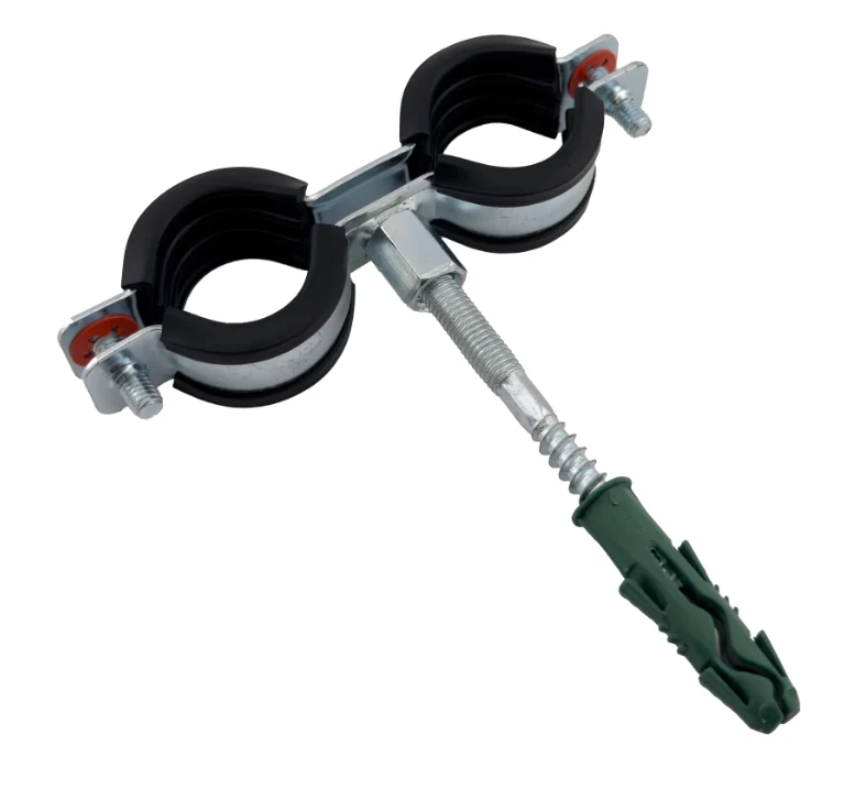 Хомут двойной, Конкреп, с EPDM, M8/M10, 20-23 мм, 1/2", винт-шуруп 8х80 мм + дюбель, в пакете Зиплок, оцинкованная сталь