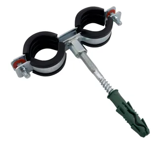Хомут двойной, Конкреп, с EPDM, M8/M10, 32-35 мм, 1", винт-шуруп 8х80 мм + дюбель, в пакете Зиплок, оцинкованная сталь