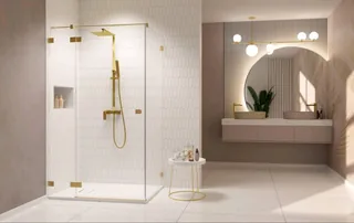 Дверь, Radaway, Essenza Pro KDJ, шв 900*2000, петли-слева, brushed gold, цвет стекла-прозрачный, Easy Clean