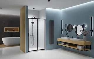 Дверь, Radaway, Premium Pro DWJ, шв 1400*2000, петли-справа, черный, цвет стекла-прозрачный, Easy Clean