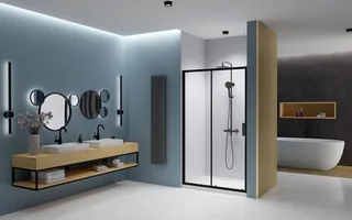 Дверь, Radaway, Premium Pro DWJ, шв 1600*2000, петли-слева, черный, цвет стекла-прозрачный, Easy Clean