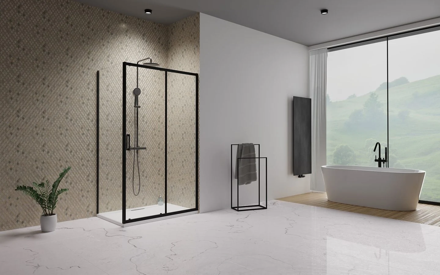 Дверь, Radaway, Premium Pro KDJ, шв 1200*2000, петли-справа, черный, цвет стекла-прозрачный, Easy Clean