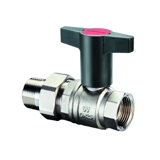 Кран шаровой, Optibal, DN-15, 1/2", НВ, PN, бар-16, ручка-пластмассовая, удлинённая антрацит, никелированный, с ниппелем и НГ
