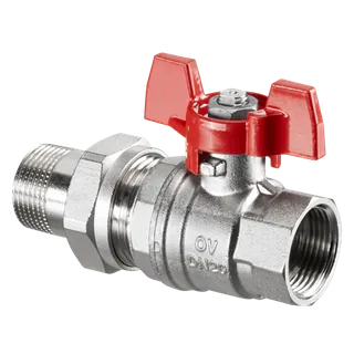 Кран шаровой, Optibal, DN-20, 3/4", НВ, PN, бар-16, ручка-бабочка, никелированный, с ниппелем и НГ