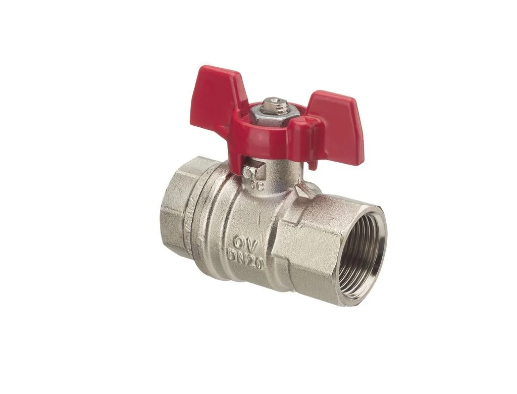 Кран шаровой, Optibal, DN-32, 1 1/4", ВВ, PN, бар-16, ручка-бабочка, никелированный