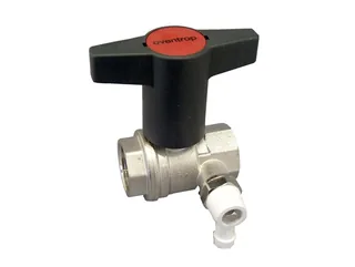 Кран шаровой, Optibal, DN-15, 1/2", ВВ, PN, бар-16, ручка-пластмассовая, удлинённая антрацит, никелированный, со штуцером для слива 1/4"