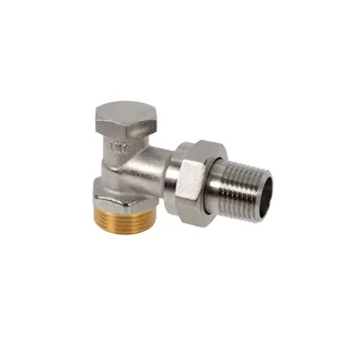 Вентиль, Oventrop, Combi 1R, на обратную подводку, угловой, DN-15, 3/4", 1/2", Н ЕК-Н, латунь никелированная, НГ со штуцером