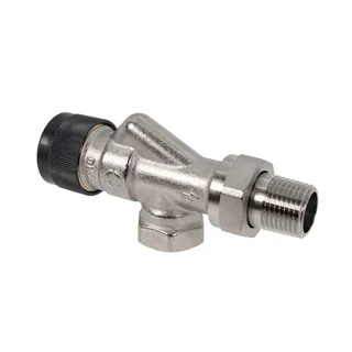 Вентиль, Oventrop, AR, термостатический, без преднастройки, осевой, DN-20, 3/4", 3/4", ВН, латунь никелированная, НГ со штуцером, черный колпачок