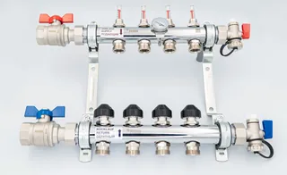 Коллектор, 1", HKV-D 3, выход-3/4" ЕК, PN, бар-6, T°C +70, с шаровыми кранами и расходомерами, нержавеющая сталь