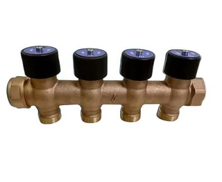 Коллектор, Usystems, SHB, 3/4" НР/ВР, 4 выхода 3/4" НР Евроконус, 50 мм, с вентилями, бронза