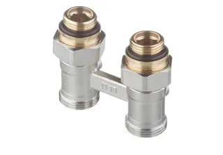 Блок шаровых кранов, с соединительными ниппелями G 1/2"xG 3/4", прямой, латунь никелированная