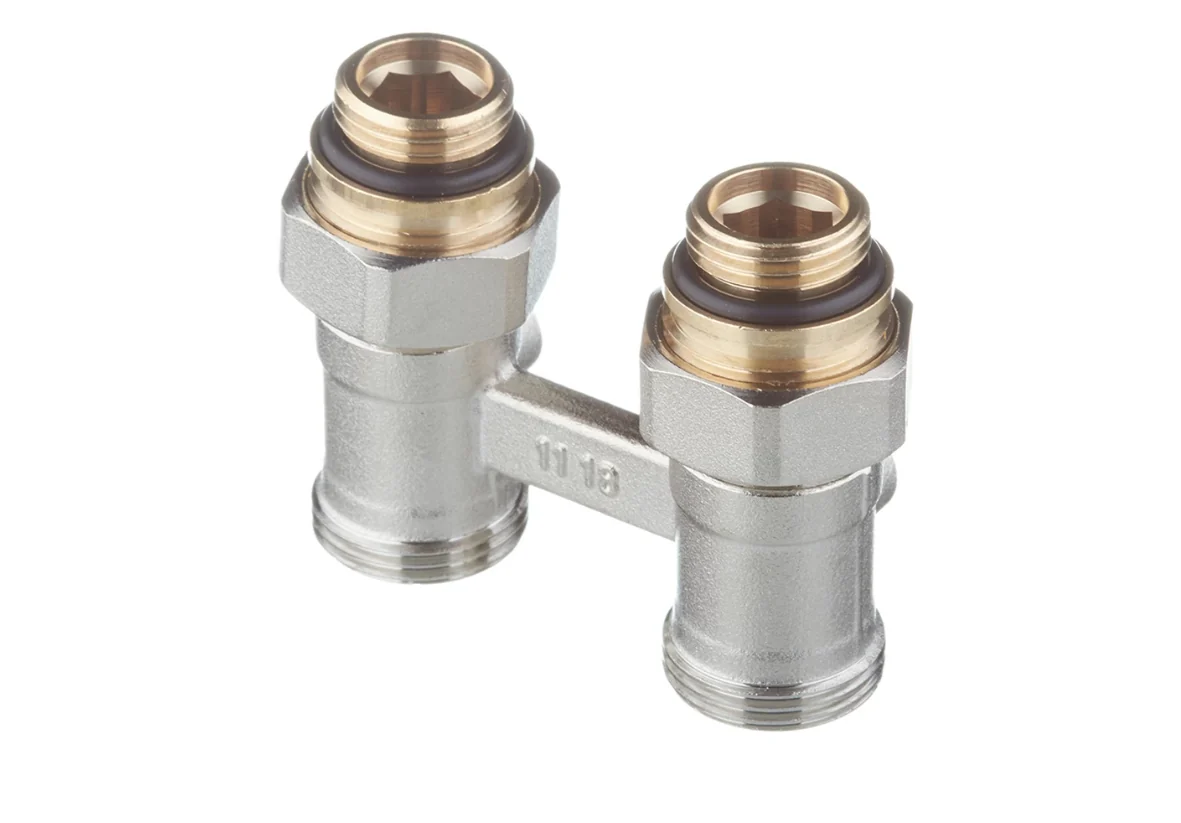 Блок шаровых кранов, с соединительными ниппелями G 1/2"xG 3/4", прямой, латунь никелированная