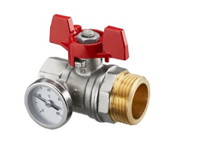 Шаровой кран Ду25 с плоским уплотнением, G1BP x G1HP, с красной рукояткой