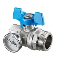 Шаровой кран Ду20 с плоским уплотнением, G3/4"BP x G1"HP, с синим маховиком