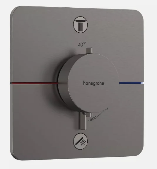 Смеситель для душа, Hansgrohe, ShowerSelect Comfort Q, на 2 потребителя, настенный встраиваемый, цвет-шлифованный черный хром