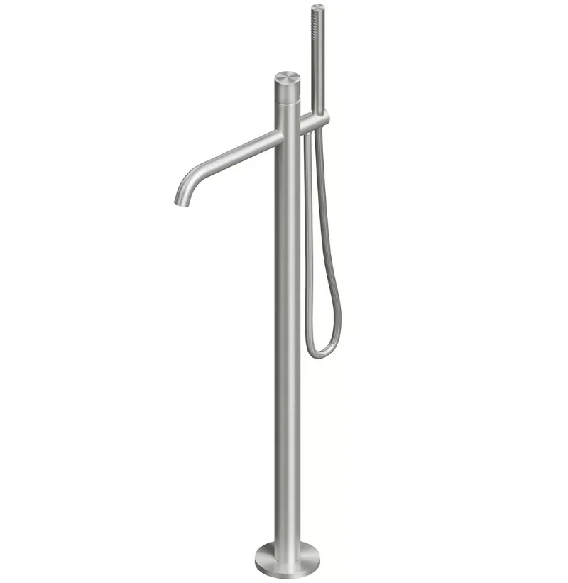 Смеситель для ванны и душа, Quadro design, Stereo, напольный, цвет-Steel Brushed,