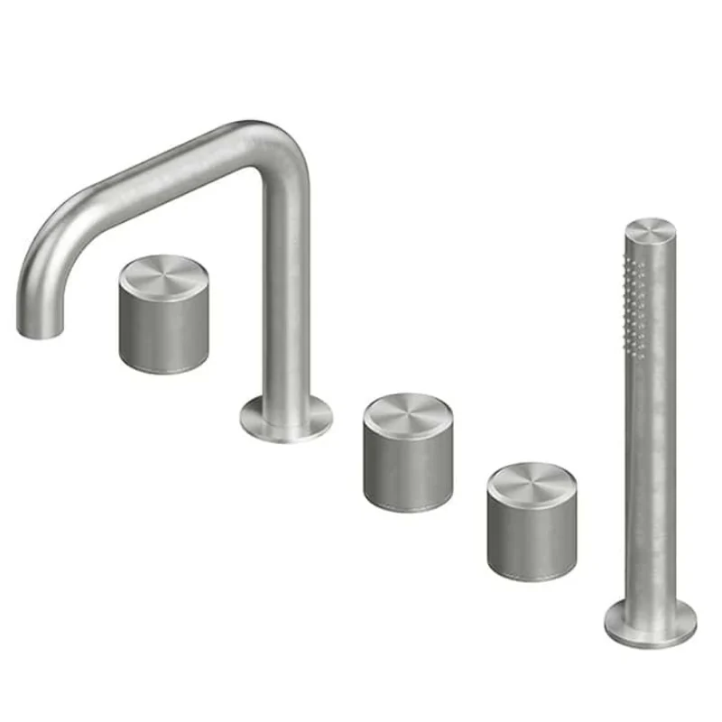 Смеситель для ванны и душа, Quadro design, Stereo, на борт ванны, цвет-Steel Brushed