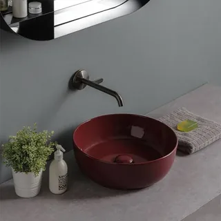 Раковина, Scarabeo, Glam, шгв 390*390*140, отверстия для смесителя-отсутствуют, цвет-Cherry