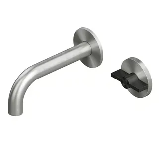 Смеситель для раковины, Quadro design, Valvola01, настенный встраиваемый, цвет-Steel Brushed/Black gold