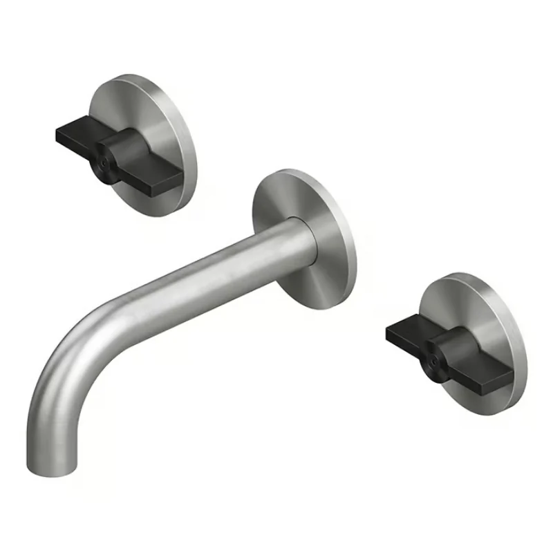 Смеситель для раковины, Quadro design, Valvola01, настенный встраиваемый, цвет-Steel Brushed/Black gold