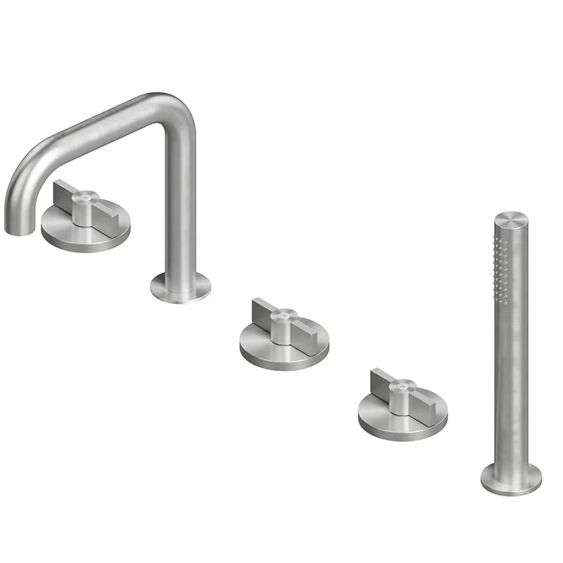 Смеситель для ванны и душа, Quadro design, Valvola01, на борт ванны, цвет-Steel Brushed