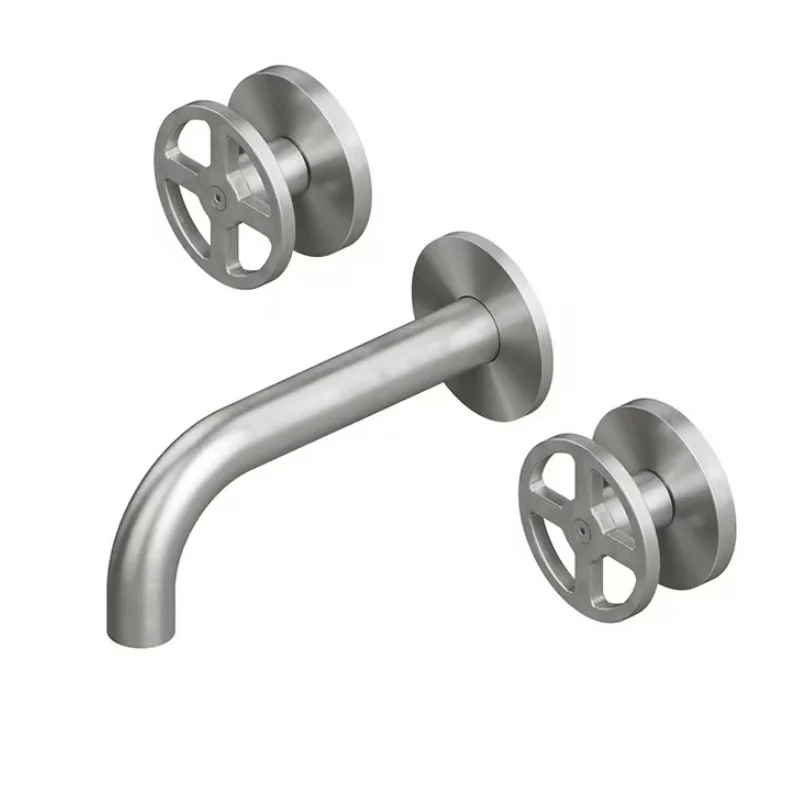 Смеситель для раковины, Quadro design, Valvola02, настенный встраиваемый, цвет-Steel Brushed