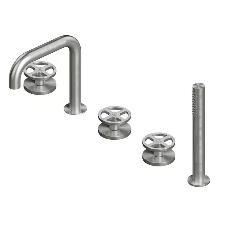Смеситель для ванны и душа, Quadro design, Valvola02, на борт ванны, цвет-Steel Brushed