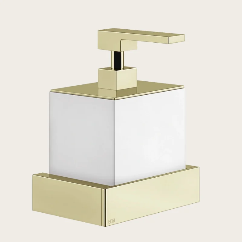 Дозатор для жидкого мыла, Gessi, Rettangolo, шгв 140*120*187, цвет дозатора-Brass PVD/белый