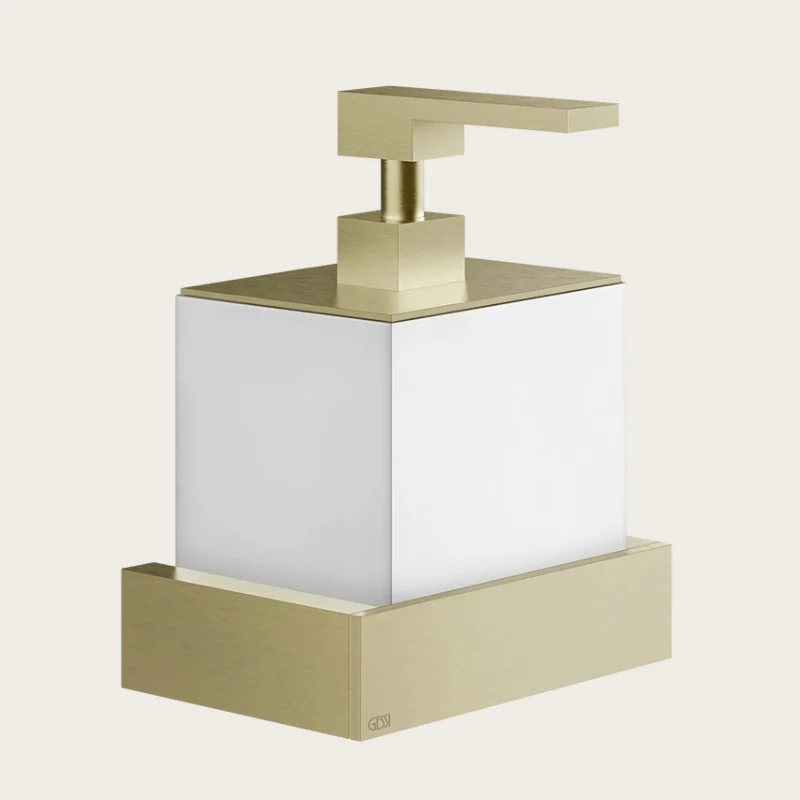 Дозатор для жидкого мыла, Gessi, Rettangolo, шгв 140*120*187, цвет дозатора-Brushed Brass PVD/белый