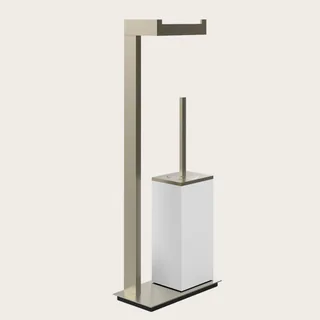 Стойка с держателем для туалетной бумаги и ёршиком, Gessi, Rettangolo, шгв 220*110*614, цвет-Finox Brushed Nickel/белый