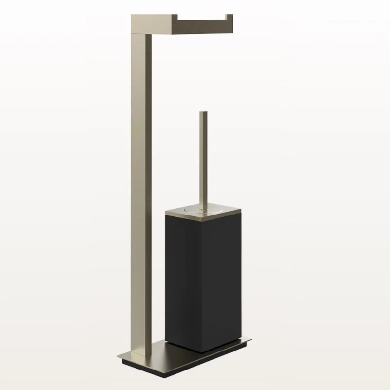 Стойка с держателем для туалетной бумаги и ёршиком, Gessi, Rettangolo, шгв 220*110*614, цвет-Finox Brushed Nickel/чёрный