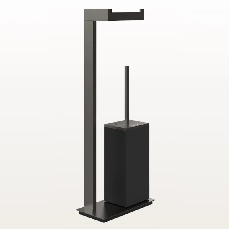 Стойка с держателем для туалетной бумаги и ёршиком, Gessi, Rettangolo, шгв 220*110*614, цвет-Black Metal Brushed PVD/чёрный
