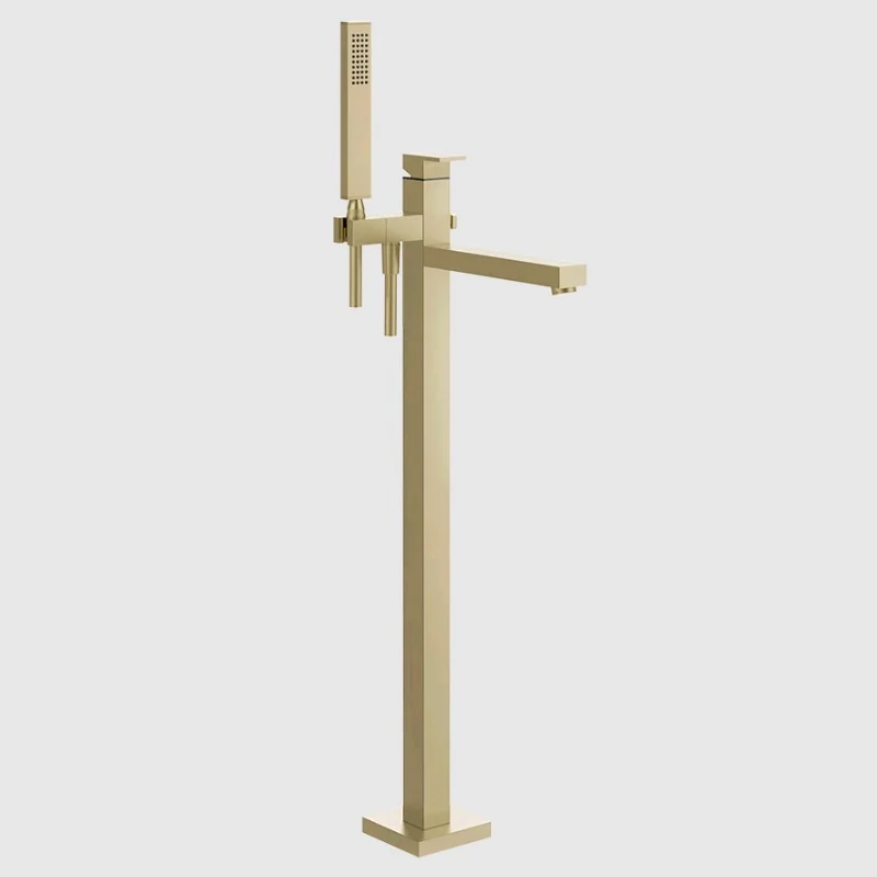 Смеситель для ванны и душа, Gessi, Rettangolo, напольный, цвет-Brushed Brass PVD