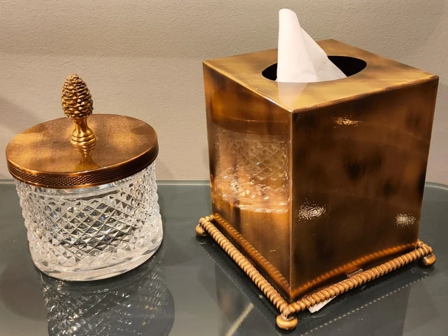 Набор аксессуаров, Cristal&Bronze, Boutique, контейнер для ватных дисков + салфетница, цвет-Bronze Flamme