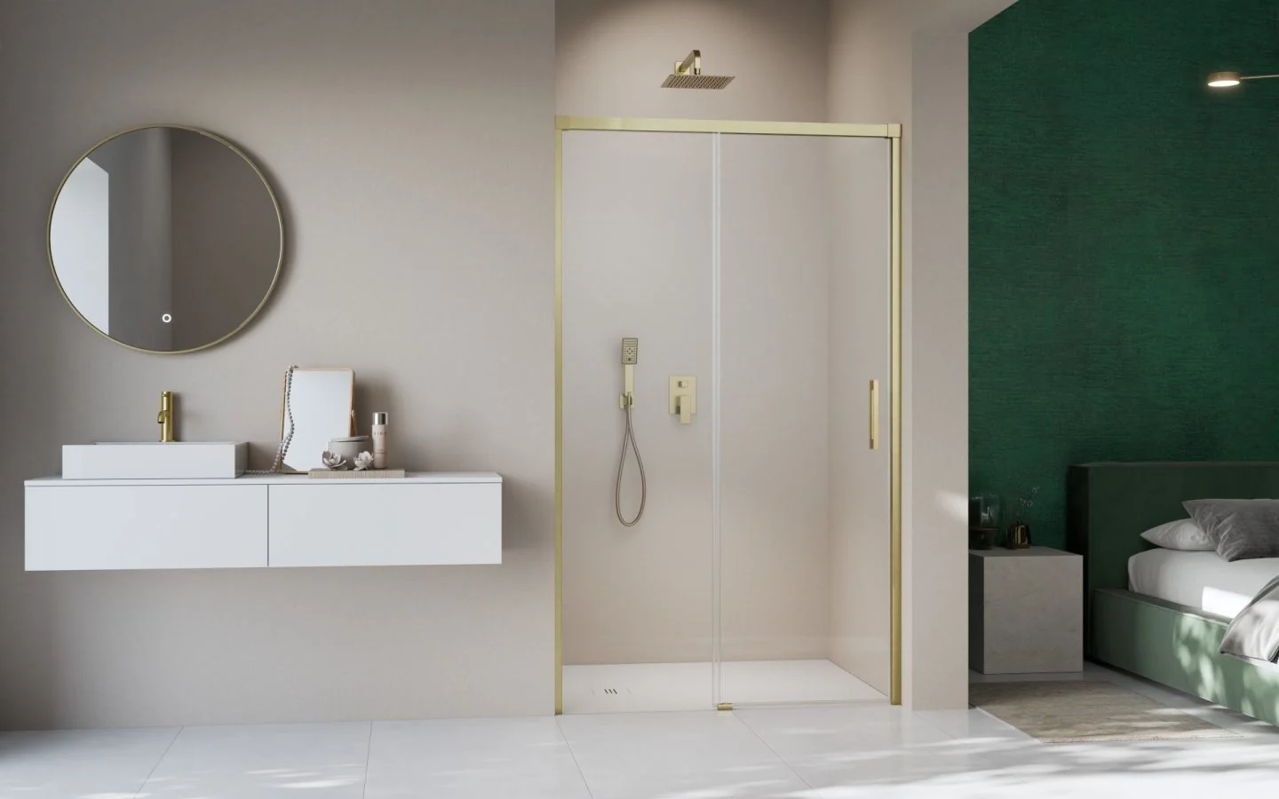 Дверь, Radaway, Idea DWJ, шв 1100*2005, петли-слева, brushed gold, цвет стекла-прозрачный, Easy Clean