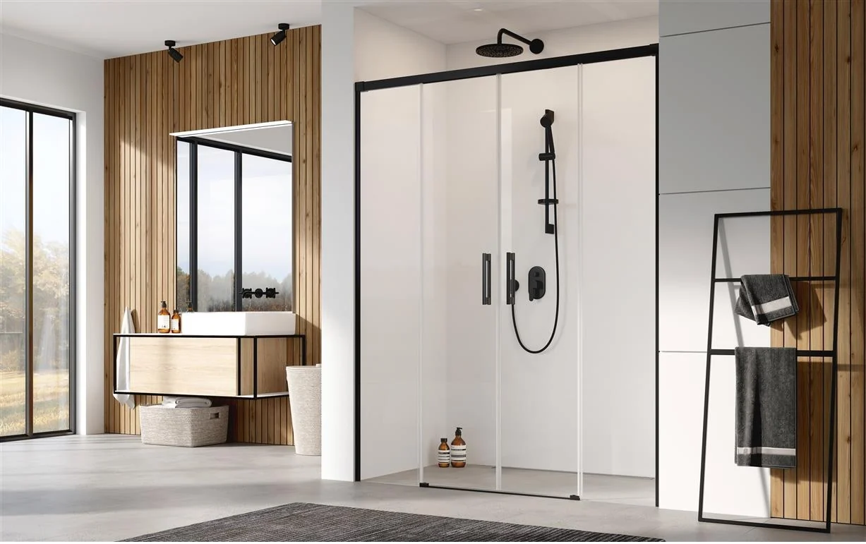 Дверь, Radaway, Idea DWD, шв 1700*2005, петли-универсальные (слева или справа), черный, цвет стекла-прозрачный, Easy Clean