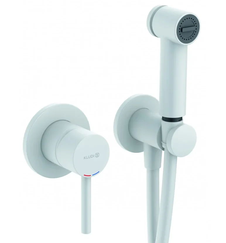 Гигиенический душ со смесителем, Kludi, BOZZ, "модерн", цвет-белый матовый