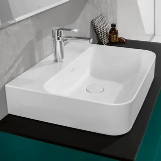 Раковина, Villeroy&Boch, Finion, шгв 600*470*105, отверстия для смесителя-1 сквозное, 2 промаркированных, CeramicPlus, цвет-камень белый