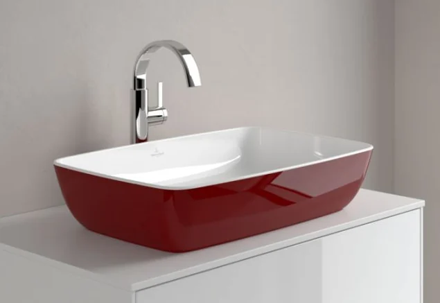 Раковина, Villeroy&Boch, Artis, шгв 580*385*130, отверстия для смесителя-отсутствуют, цвет снаружи/внутри-Bordeaux/белый