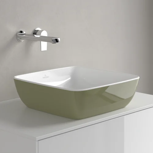 Раковина, Villeroy&Boch, Artis, шгв 410*410*130, отверстия для смесителя-отсутствуют, цвет снаружи/внутри-Sage Green/белый