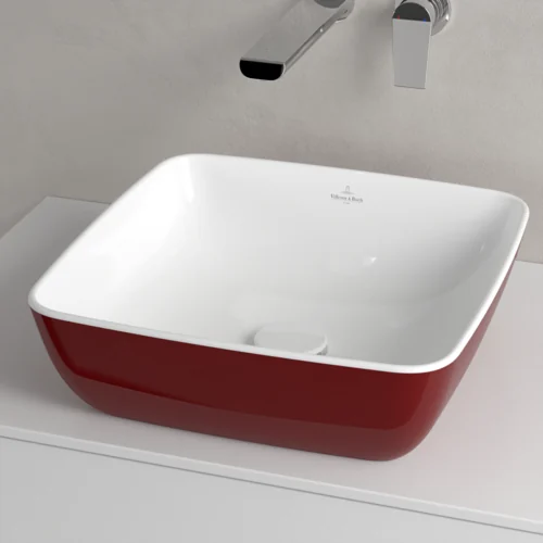Раковина, Villeroy&Boch, Artis, шгв 410*410*130, отверстия для смесителя-отсутствуют, цвет снаружи/внутри-Bordeaux/белый