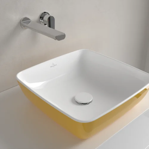 Раковина, Villeroy&Boch, Artis, шгв 410*410*130, отверстия для смесителя-отсутствуют, цвет снаружи/внутри-Indian Summer/белый