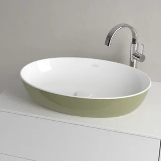 Раковина, Villeroy&Boch, Artis, шгв 610*410*130, отверстия для смесителя-отсутствуют, цвет снаружи/внутри-Sage Green/белый