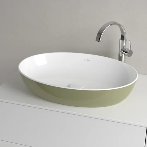 Раковина, Villeroy&Boch, Artis, шгв 610*410*130, отверстия для смесителя-отсутствуют, цвет снаружи/внутри-Sage Green/белый