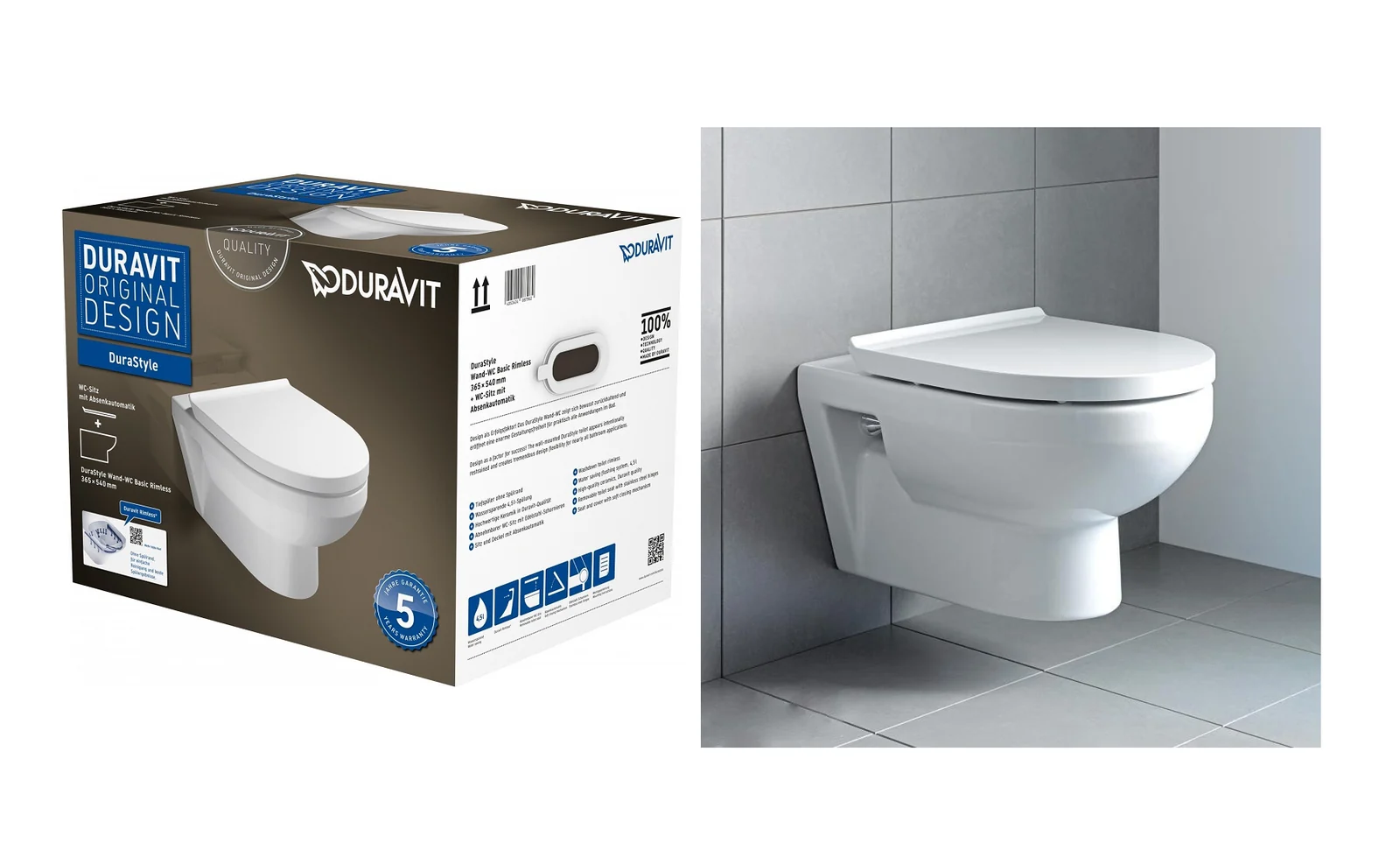 Унитаз, Duravit, Durastyle, подвесной, шгв 365*540*350, цвет-белый