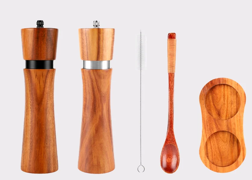 Набор мельниц для специй на подставке, Omoikiri Home, GR-02-SET, материал-древесина акации