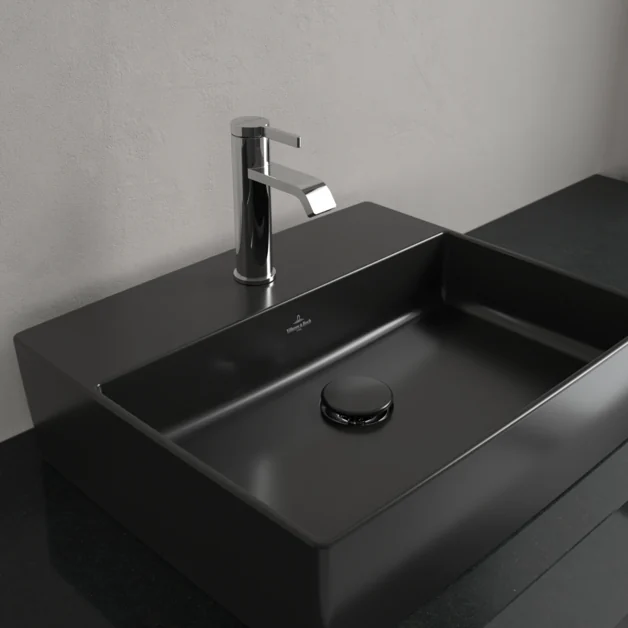 Раковина, Villeroy&Boch, Memento 2.0, шгв 500*420*90, отверстия для смесителя-1 сквозное, 2 промаркированных, CeramicPlus, цвет-Pure Black