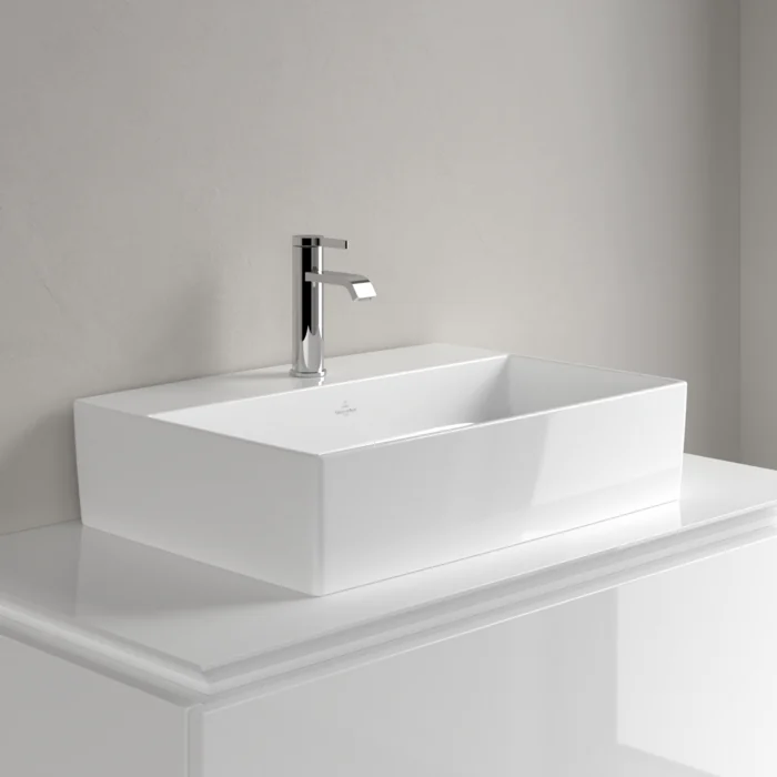 Раковина, Villeroy&Boch, Memento 2.0, шгв 600*420*90, отверстия для смесителя-1 сквозное, 2 промаркированных, цвет-альпийский белый
