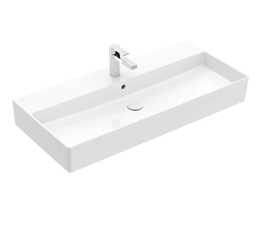 Раковина, Villeroy&Boch, Memento 2.0, шгв 1000*470*95, отверстия для смесителя-1 сквозное, 2 промаркированных, CeramicPlus, цвет-альпийский белый
